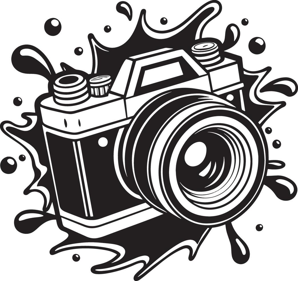 illustration of a camera with splash black and white vector