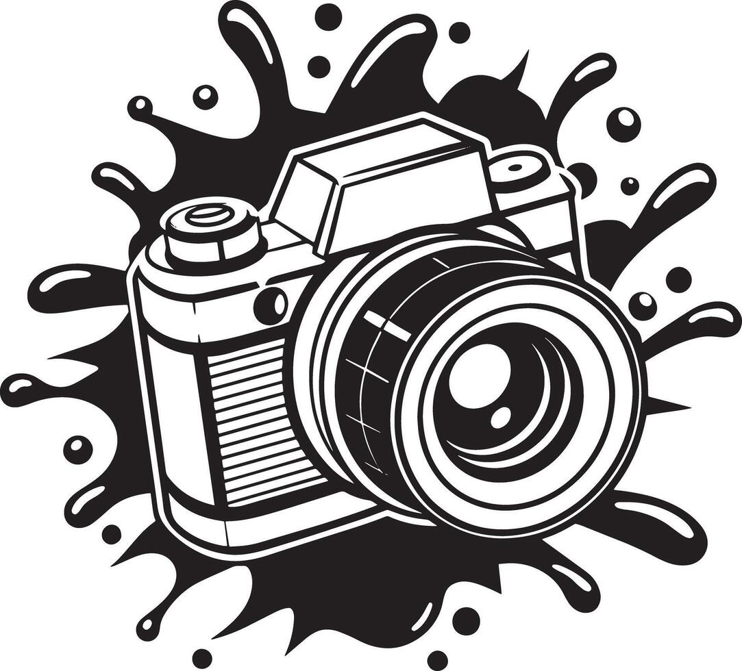 illustration of a camera with splash black and white vector
