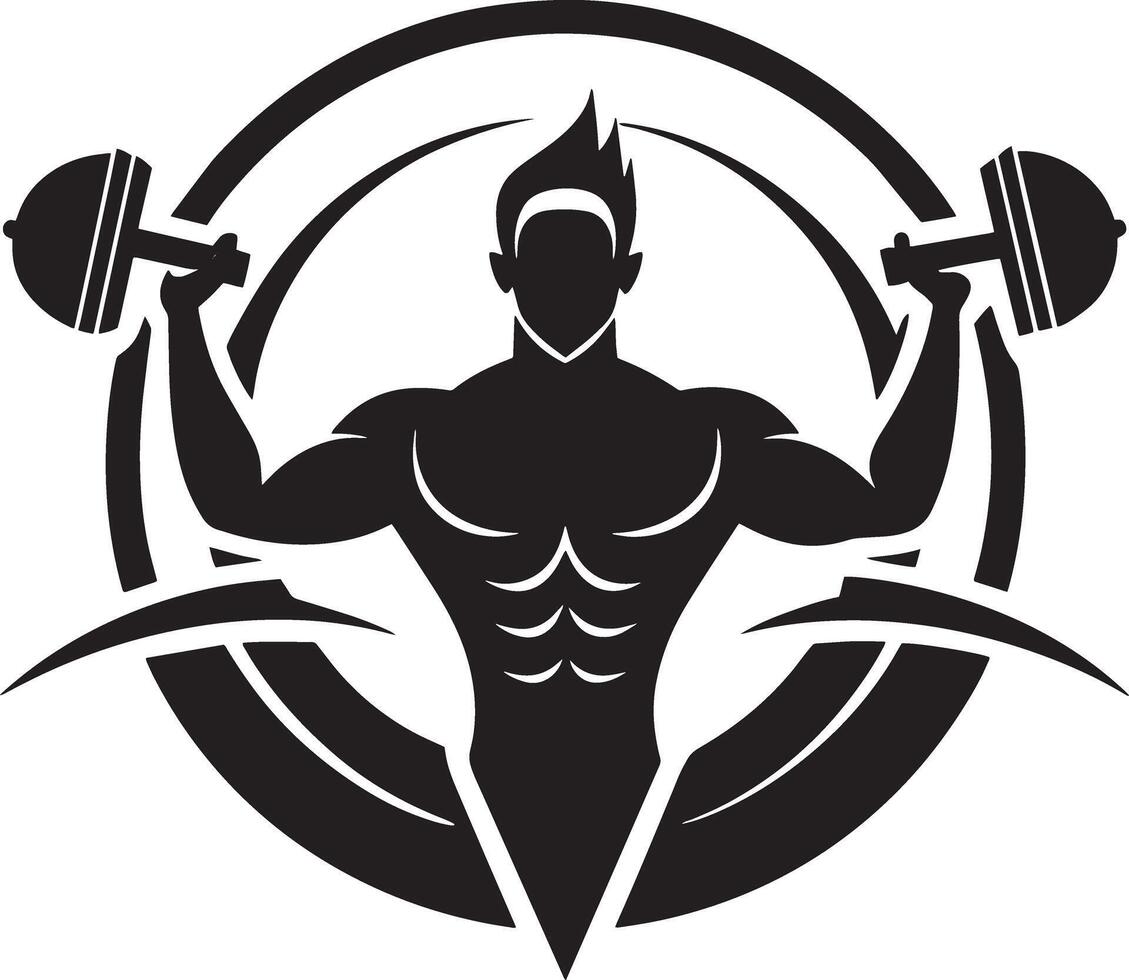 fitness and bodybuilder logo illustration black and white vector