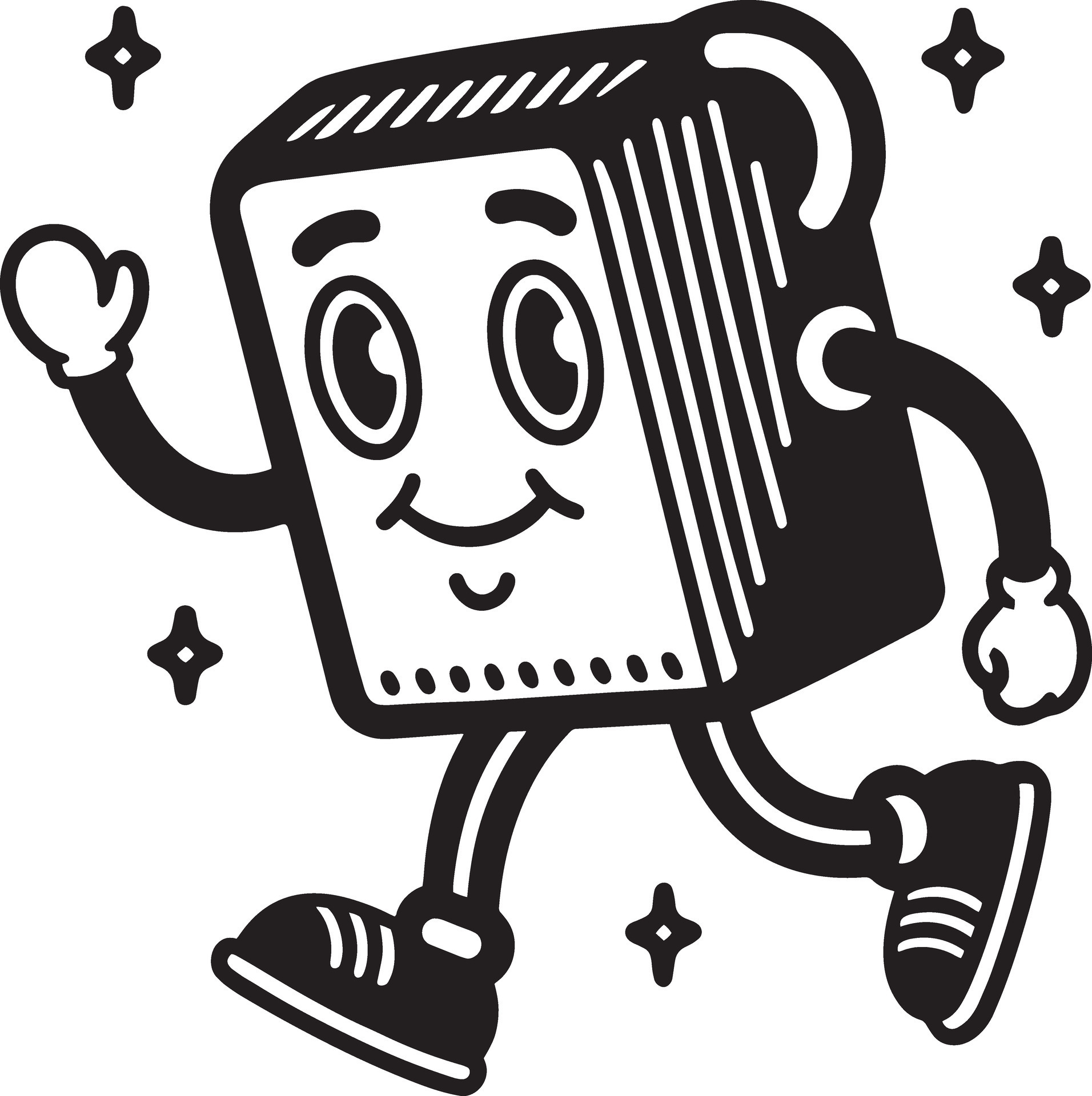 retro funny cartoon character illustration black and white 46267656