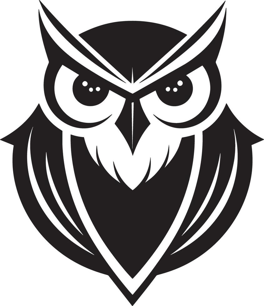 head of a owl logo design illustration black and white vector