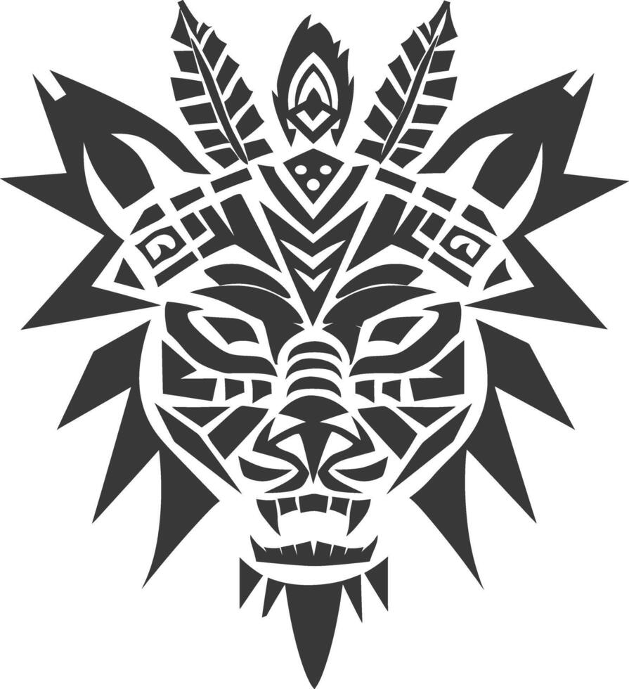 silhouette tribal animal head only using Aztecs style black color only vector