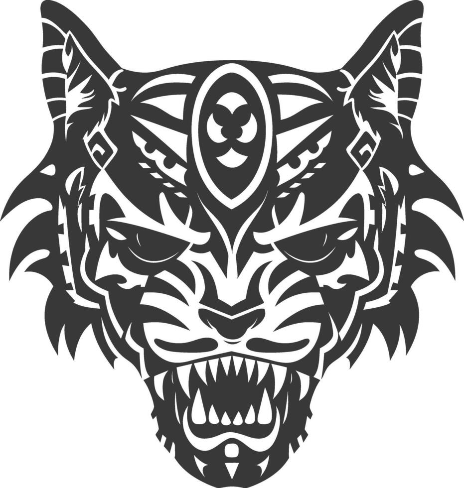silhouette tribal animal head only using Aztecs style black color only vector