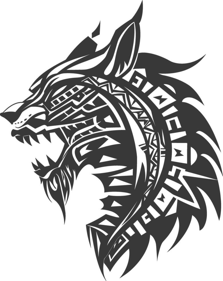 silhouette tribal animal head only using Aztecs style black color only vector