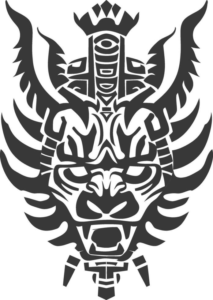 silhouette tribal animal head only using Aztecs style black color only vector