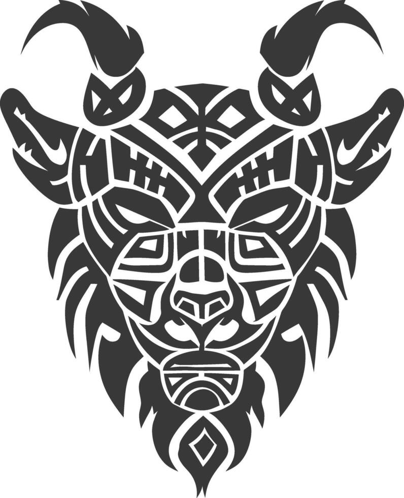 silhouette tribal animal head only using Aztecs style black color only vector
