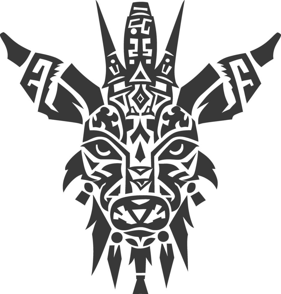 silhouette tribal animal head only using Aztecs style black color only vector