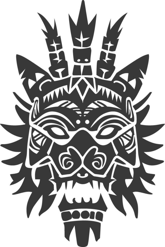 silhouette tribal animal head only using Aztecs style black color only vector