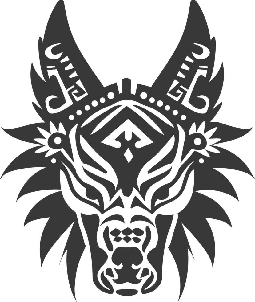 silhouette tribal animal head only using Aztecs style black color only vector