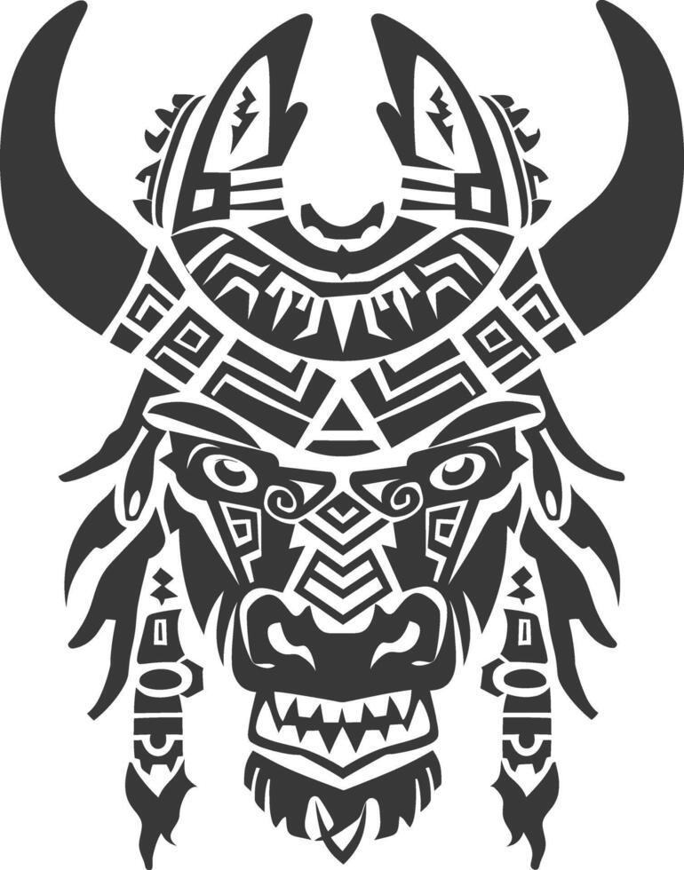 silhouette tribal animal head only using Aztecs style black color only vector