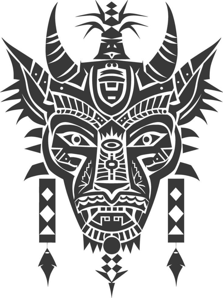 silhouette tribal animal head only using Aztecs style black color only vector