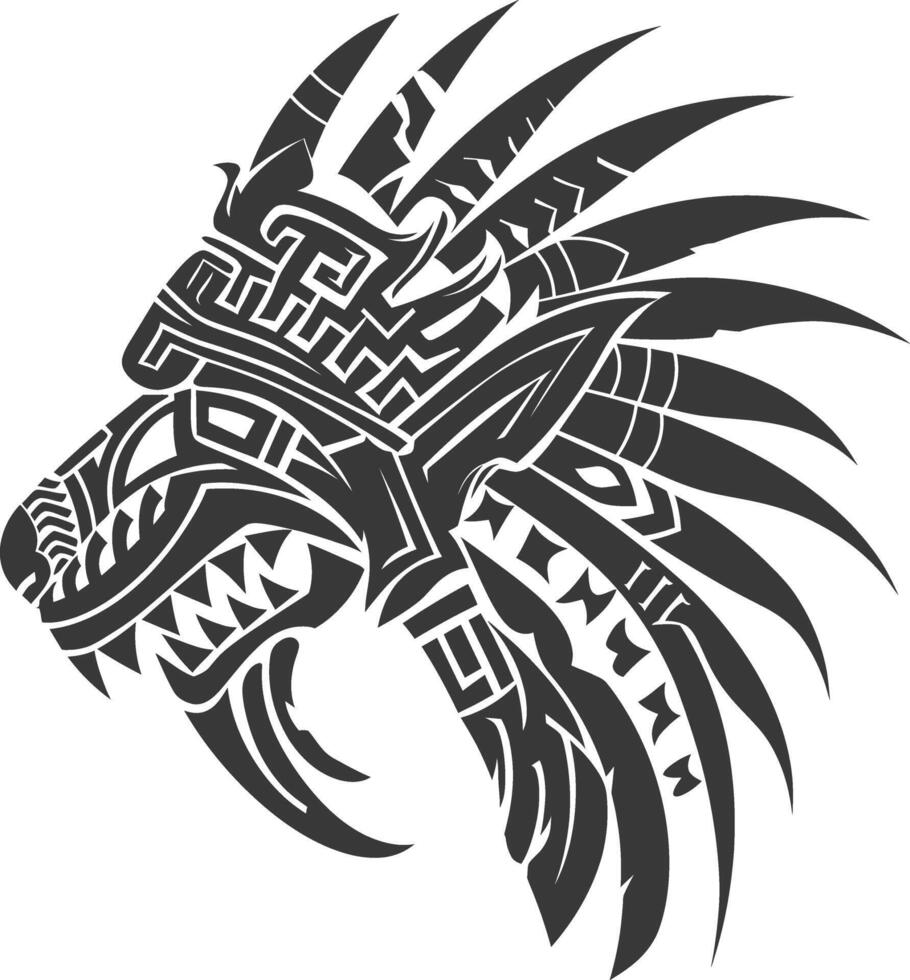 silhouette tribal animal head only using Aztecs style black color only vector