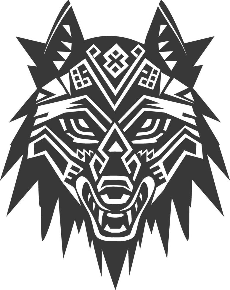 silhouette tribal animal head only using Aztecs style black color only vector