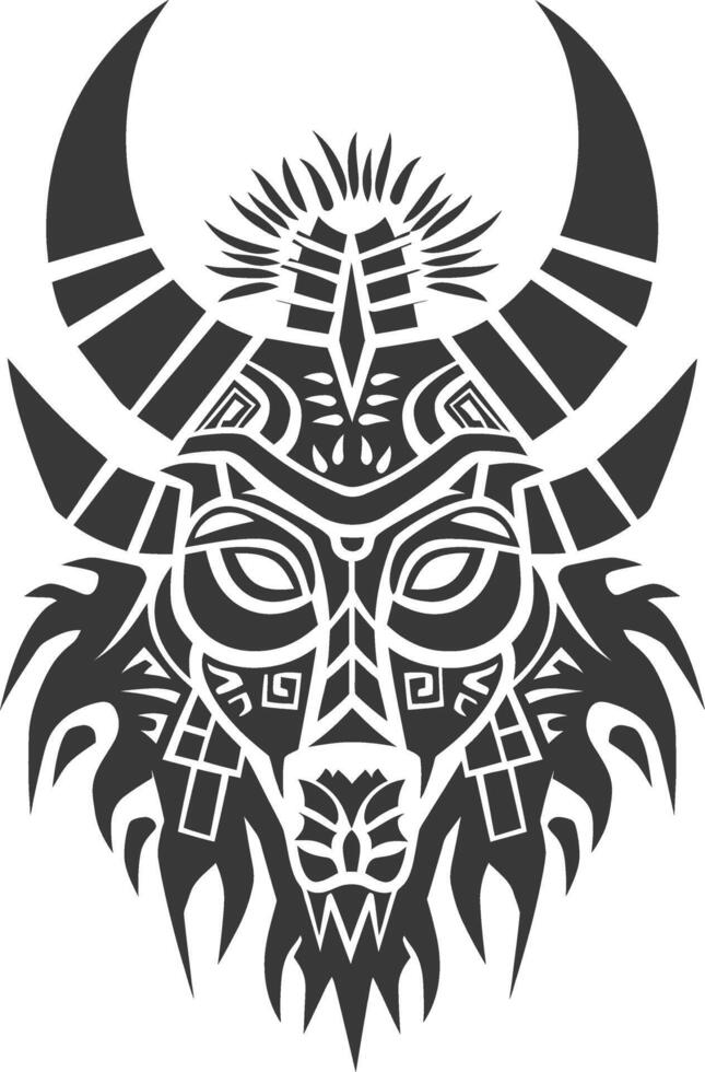 silhouette tribal animal head only using Aztecs style black color only vector
