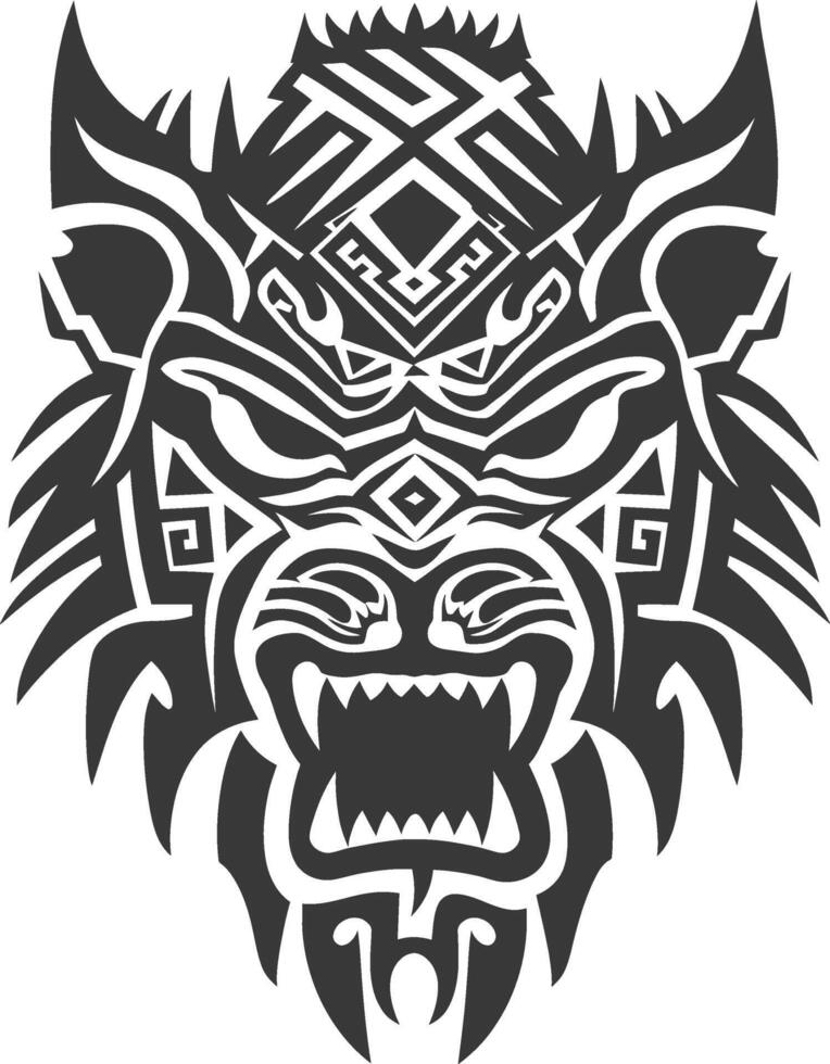 silhouette tribal animal head only using Aztecs style black color only vector