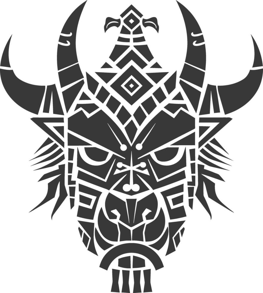 silhouette tribal animal head only using Aztecs style black color only vector