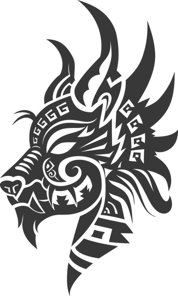 silhouette tribal animal head only using Aztecs style black color only vector