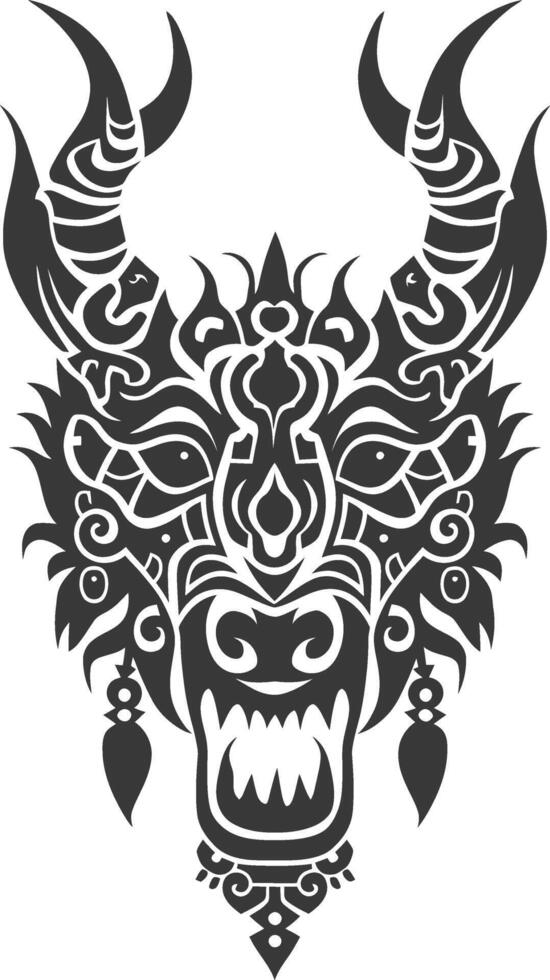 silhouette tribal animal head only using Aztecs style black color only vector