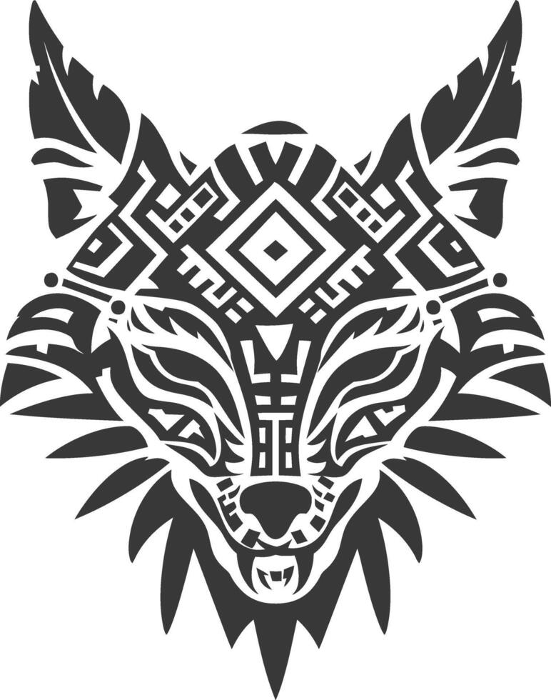 silhouette tribal animal head only using Aztecs style black color only vector