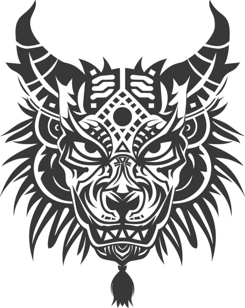 silhouette tribal animal head only using Aztecs style black color only vector