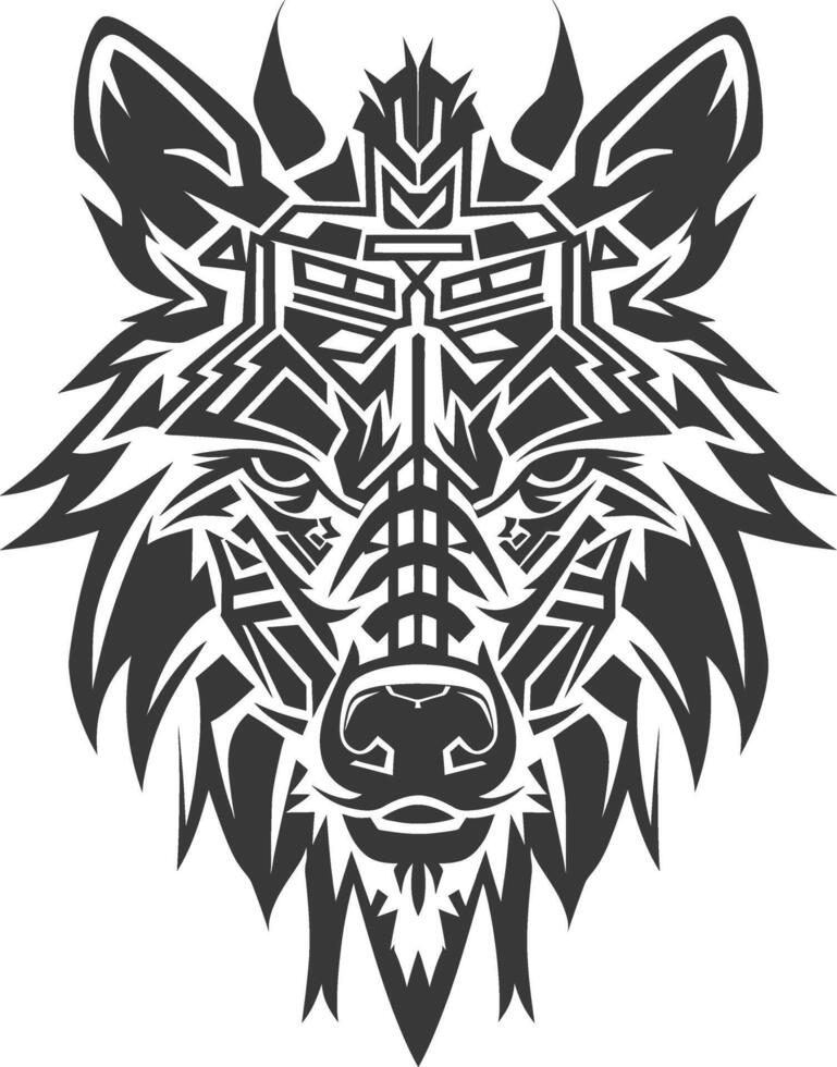 silhouette tribal animal head only using Aztecs style black color only vector