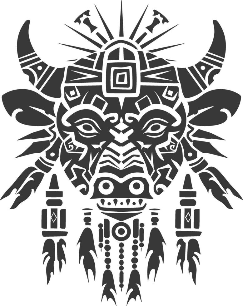 silhouette tribal animal head only using Aztecs style black color only vector