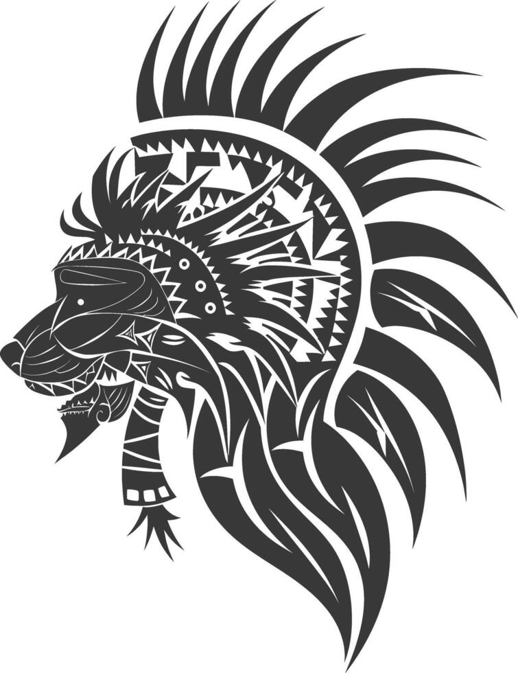 silhouette tribal animal head only using Aztecs style black color only vector