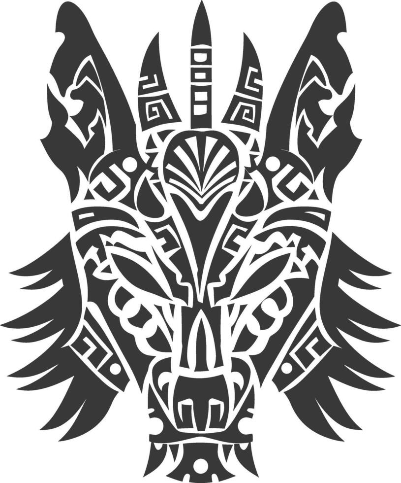 silhouette tribal animal head only using Aztecs style black color only vector