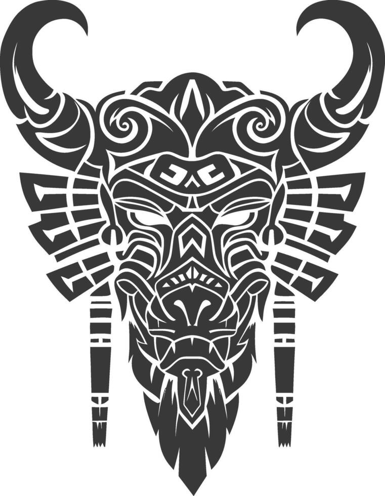 silhouette tribal animal head only using Aztecs style black color only vector