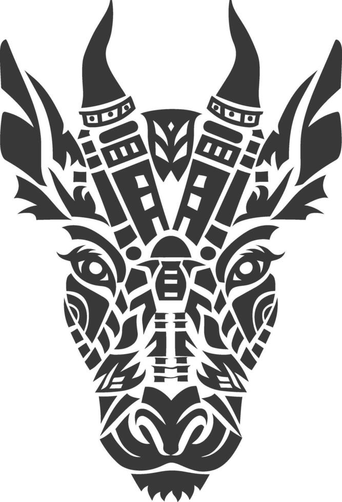 silhouette tribal animal head only using Aztecs style black color only vector