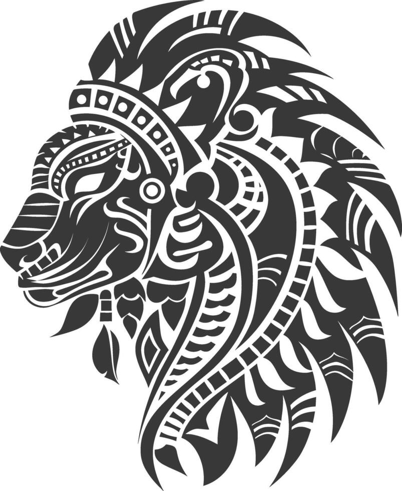silhouette tribal animal head only using Aztecs style black color only vector
