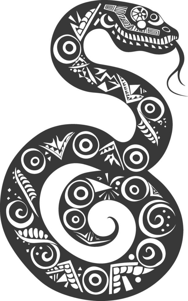 silhouette tribal snake animal Aztecs style black color only vector