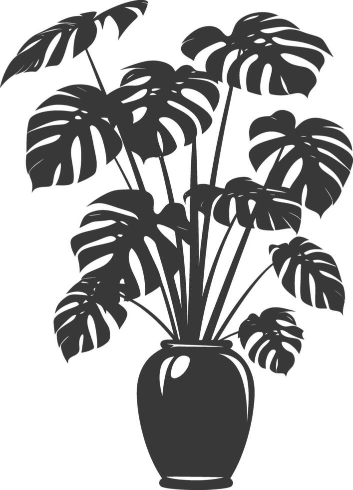 silhouette tropical plant in vase black color only vector