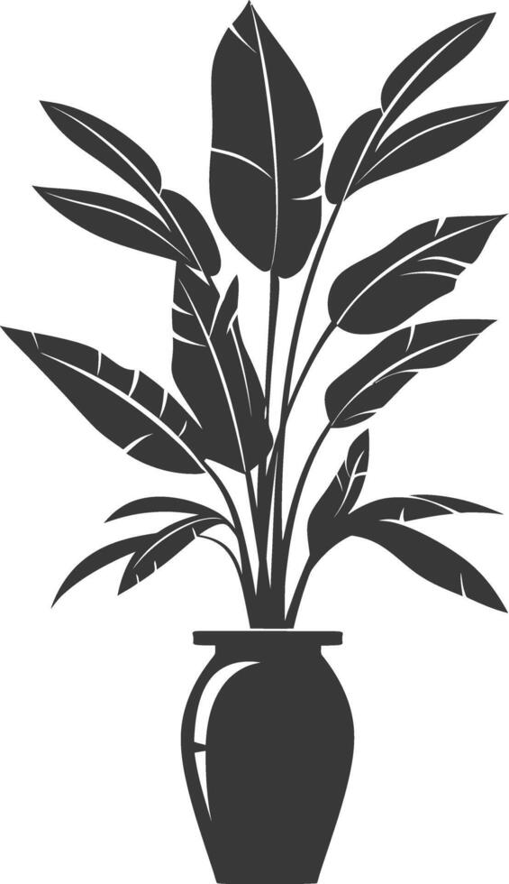 silhouette tropical plant in vase black color only vector