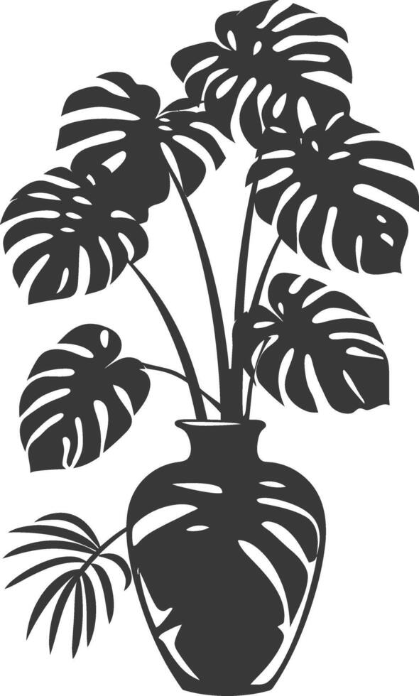 silhouette tropical plant in vase black color only vector