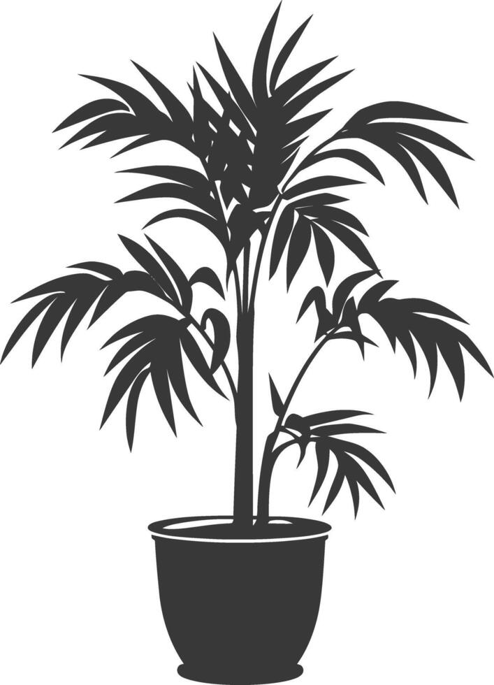 silhouette tropical plant in pot black color only vector