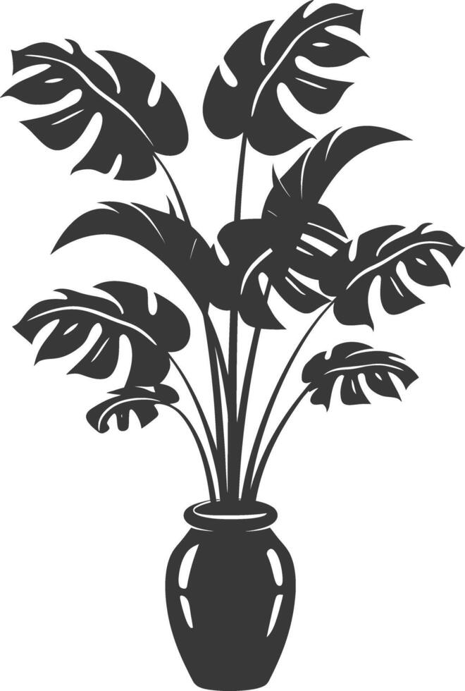 silhouette tropical plant in vase black color only vector