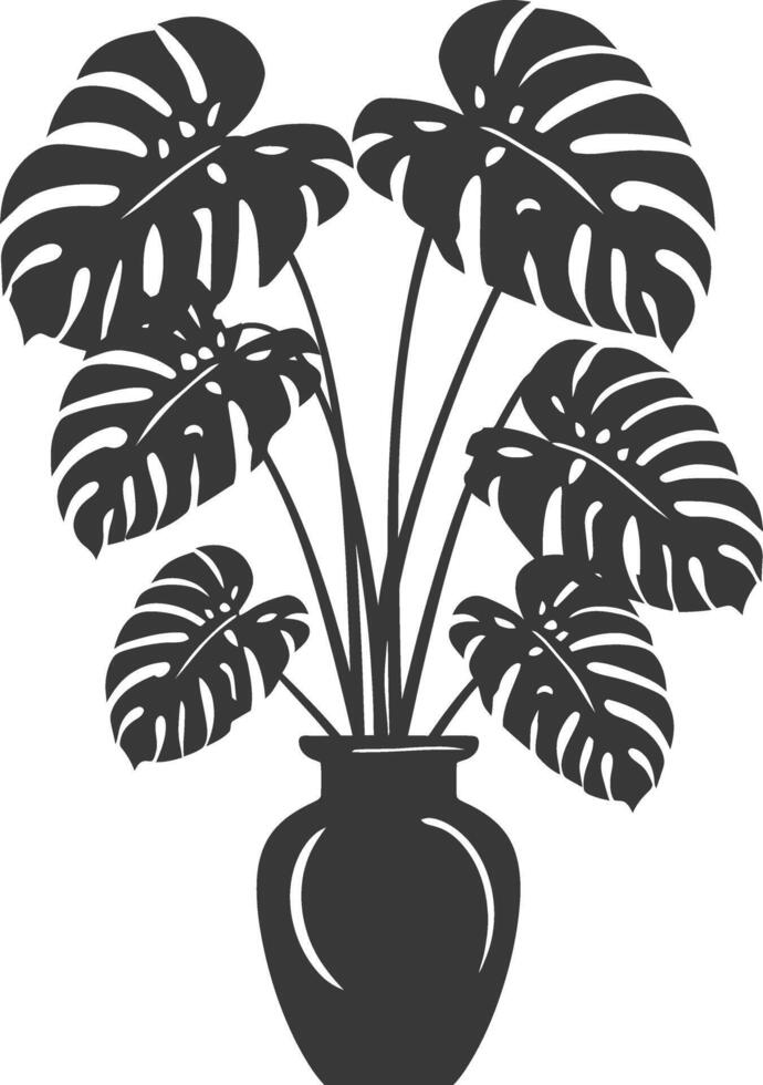 silhouette tropical plant in vase black color only vector