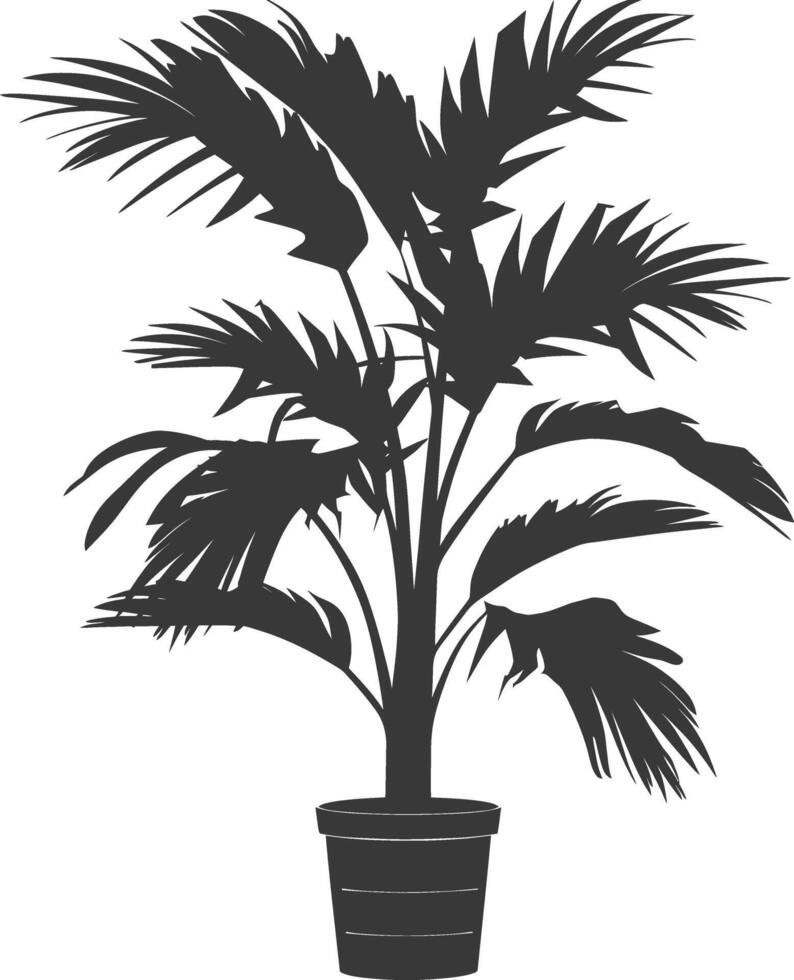 silhouette tropical plant in pot black color only vector