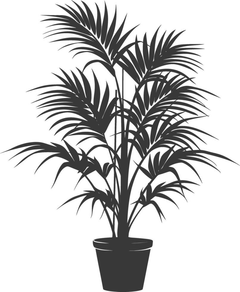 silhouette tropical plant in pot black color only vector