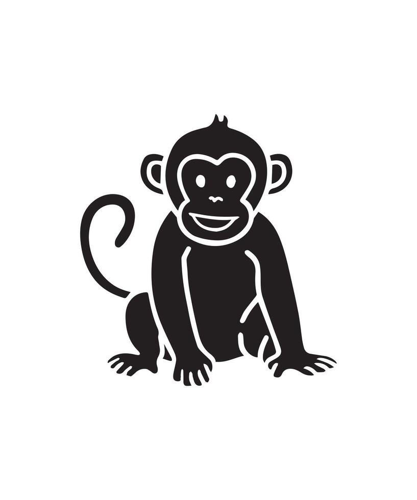 monkey silhouette. black monkey isolated on white background vector