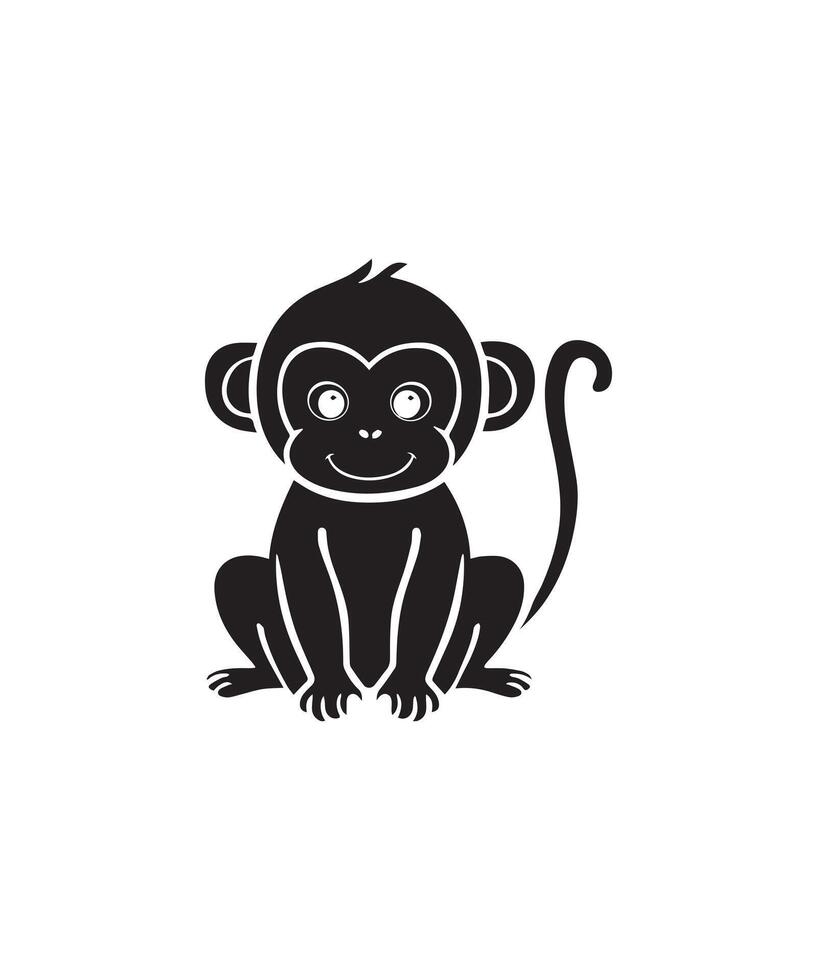 monkey silhouette. black monkey isolated on white background vector