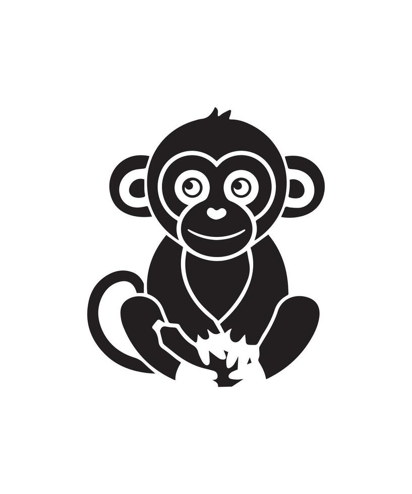 monkey silhouette. black monkey isolated on white background vector