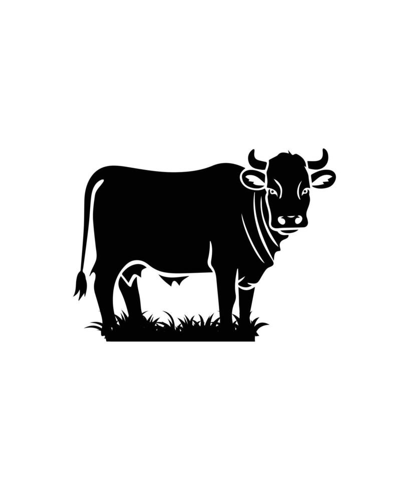 Cows Silhouettes In Different Poses Cow Grazing On Meadow vector