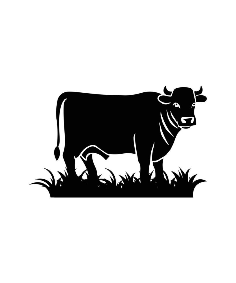 Cows Silhouettes In Different Poses Cow Grazing On Meadow vector