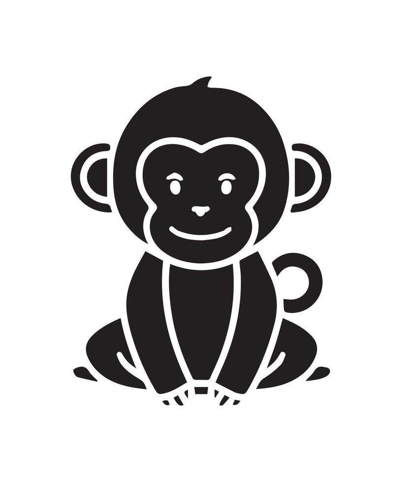 monkey silhouette. black monkey isolated on white background vector