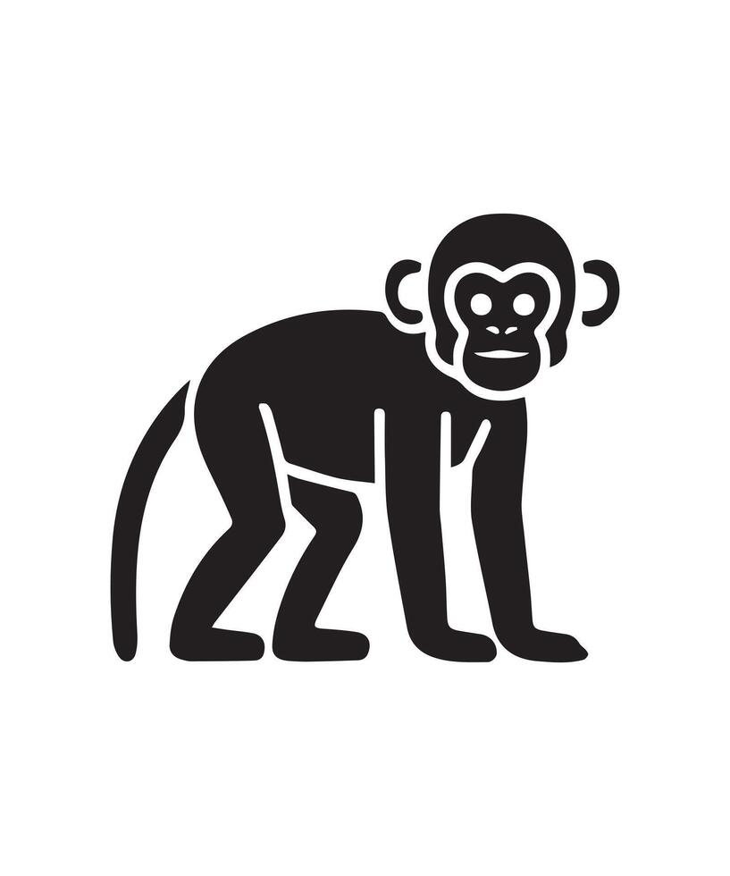monkey silhouette. black monkey isolated on white background vector