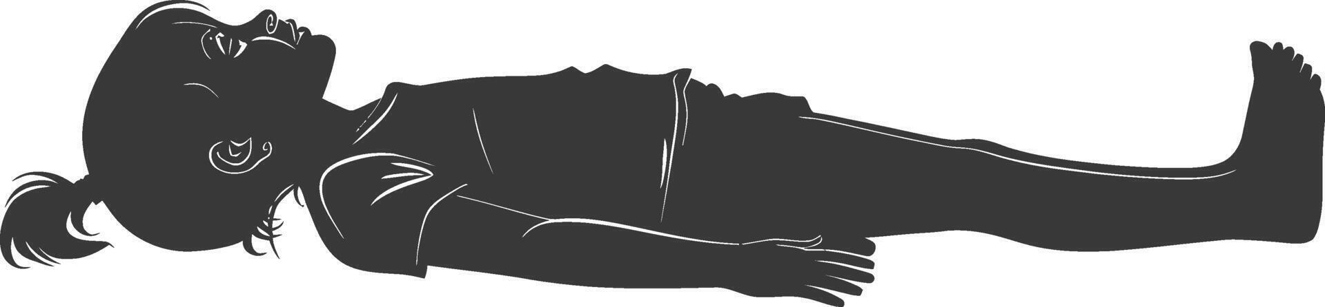 silhouette unconscious little girl with injury lying down black color only vector