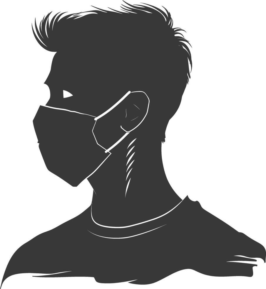 silhouette man using face mask black color only vector