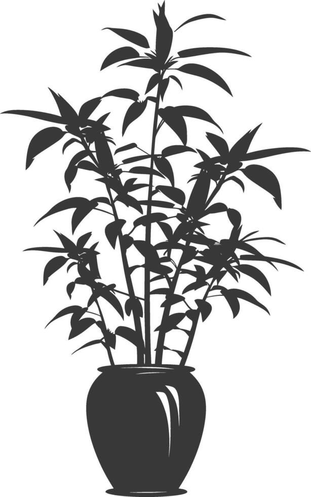 silhouette ornamental plants in pot full body black color only vector